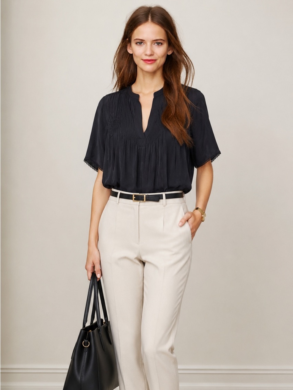 Wilfred Aritzia Pleated Flowy Satin Silk V Neck Blouse